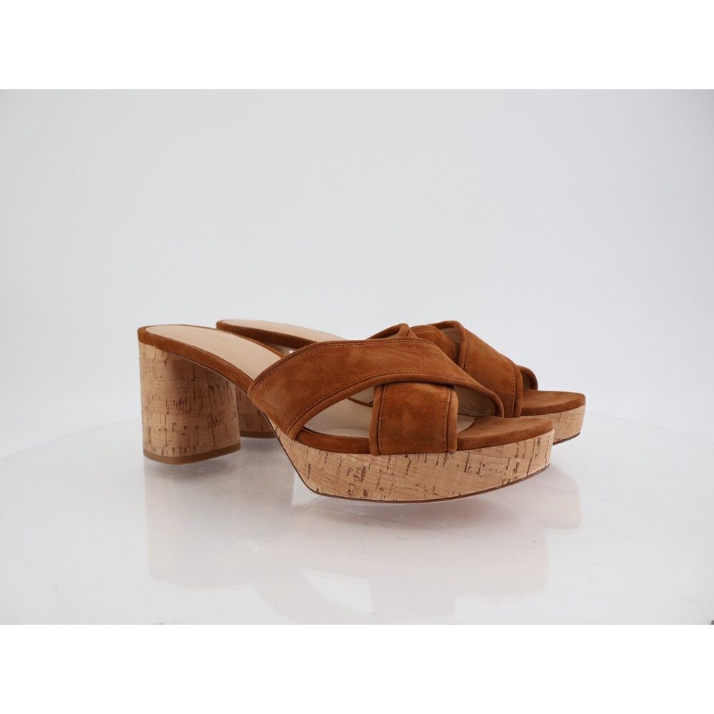 Veronica Beard Dory Block Heel Sandal Size 12 Brown Suede Cork Block Heel Slide